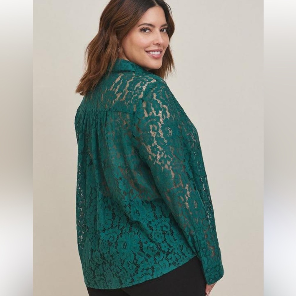 Torrid Madison Lace Button Down Blouse Shirt Green Plus Size 4 4X - Picture 2 of 9